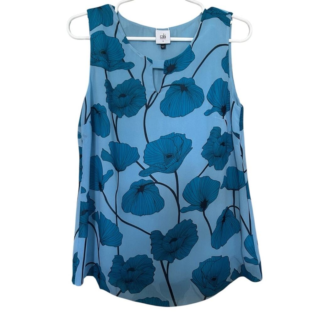 Cabi | Teal Floral Poppy Sleeveless Blouse #3268 Size Small